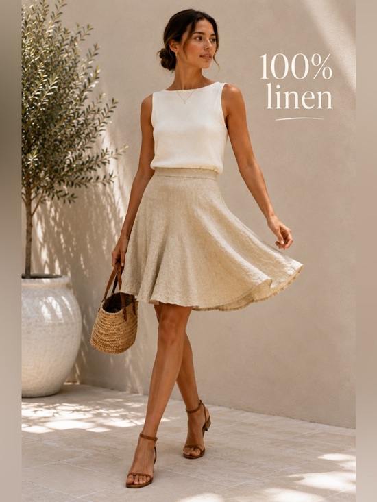 Banana Republic Dresses & Skirts - Banana Republic 100% Linen A-Line Midi Skirt Beige Side Zip Lined Size 12